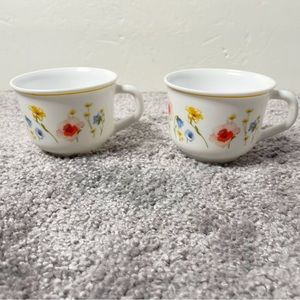 Arcopal France ARP11 Floral Pink Yellow Blue Tea Cups 2.5" Tall Lot of 2
